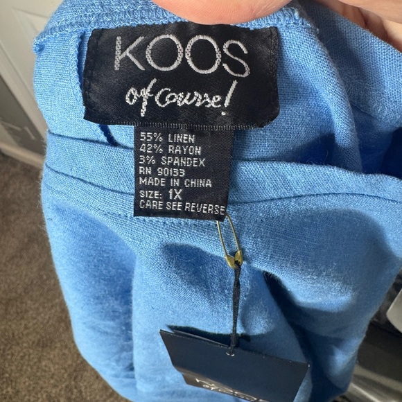 KOOS Of Course! NWT Blue Scallop Hem Linen Blend Blouse Size 1XL - Picture 3 of 7
